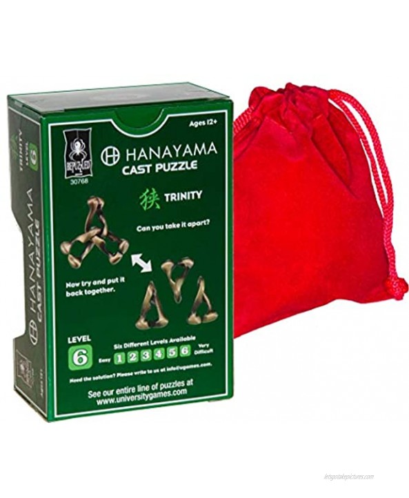 Trinity Hanayama Brain Teaser Puzzle New 2018 Design Level 6 Difficulty Rating Red Velveteen Drawstring Pouch Bundled Items