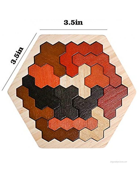 Wooden Hexagon Puzzle for Kid Adults Colorful Shape Pattern Block Tangram Brain Teaser Toy Geometry Logic IQ Game STEM Montessori Educational Gift for All Ages Challenge Children