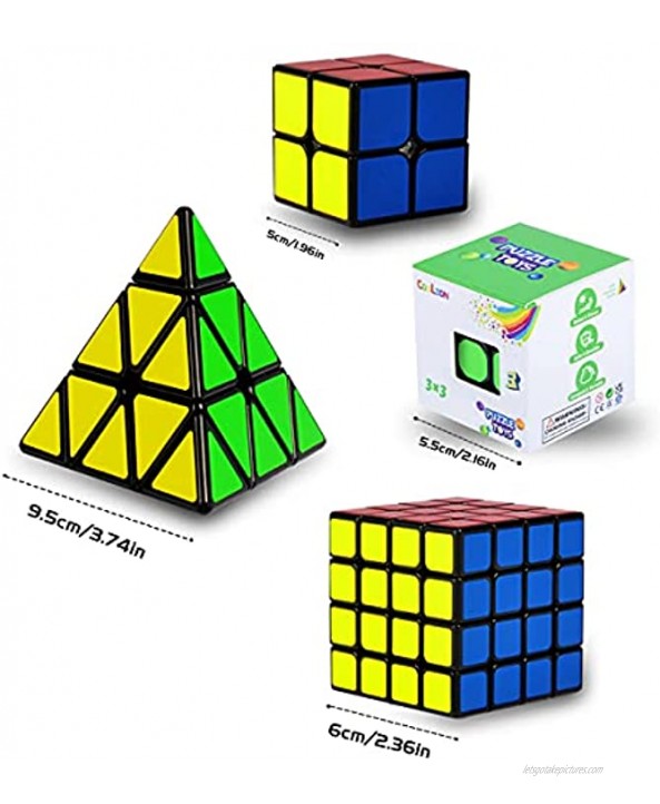 Coolzon Cube Set Magic Speed Cube Bundle 2x2 3x3 4x4 Pyraminx Pyramid Easy Turning 3D Puzzle Cube Games Toy Gift for Kids Adults Pack of 4