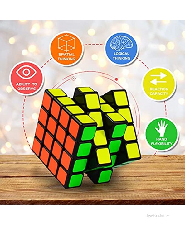 Coolzon Cube Set Magic Speed Cube Bundle 2x2 3x3 4x4 Pyraminx Pyramid Easy Turning 3D Puzzle Cube Games Toy Gift for Kids Adults Pack of 4