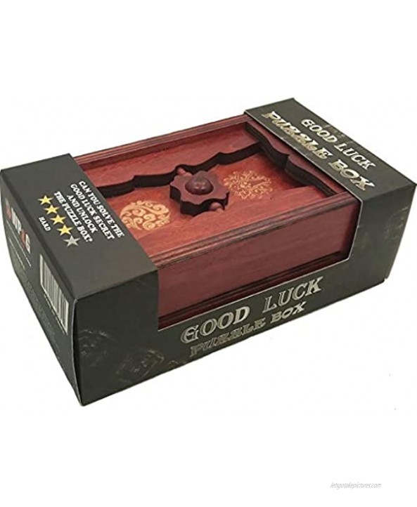 Good Luck Puzzle Box Secret Money and Gift Card Holder in a Wooden Magic Trick Lock with Hidden Compartment Piggy Bank Brain Teaser Game