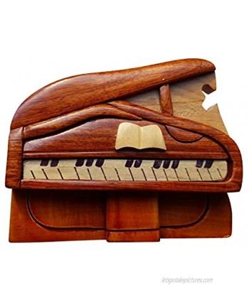 Handmade Wooden Art Trick Secret Piano Puzzle Trinket Box 3026