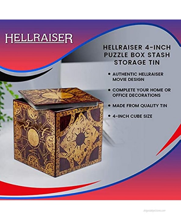 Hellraiser 4-Inch Puzzle Stash Box Storage Tin Licensed Collectible Horror Movie Merchandise Novelty Scary Film Home and Office Decor