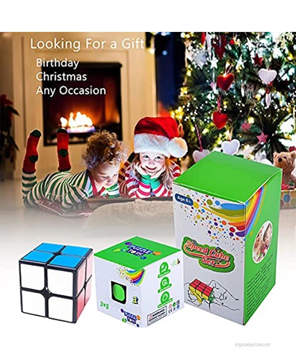 Magic Cube Set 2 Pack 2x2 3x3 Speed Cube 3D Puzzle Educational Brain Teasers Toys for Kids & Adults Pack of 2