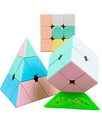 Magic Cube Set Educational Speed Cubes 3 Pack of 2x2x2 3x3x3 Pyramid Smooth Puzzle Cube Macaron