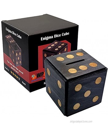 Puzzle Box Enigma Dice Cube Money and Gift Holder in a Wooden Magic Trick Lock with Hidden Compartment Piggy Bank Brain Teaser Game Black
