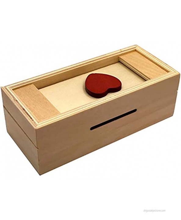 Puzzle Box Enigma Heart Secret Money and Gift Card Holder in a Wooden Magic Trick Lock with Hidden Compartment Piggy Bank Brain Teaser Game