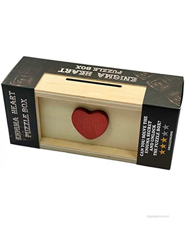 Puzzle Box Enigma Heart Secret Money and Gift Card Holder in a Wooden Magic Trick Lock with Hidden Compartment Piggy Bank Brain Teaser Game