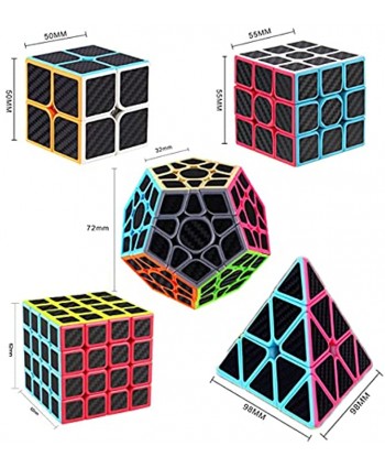 Roxenda Speed Cube Set Speed Cube Bundle of 2x2 3x3 4x4 Megaminx Cube and Pyramid Cube Smoothly Carbon Fiber Sticker Magic Cubes Collection for Kids & Adults [5 Pack]