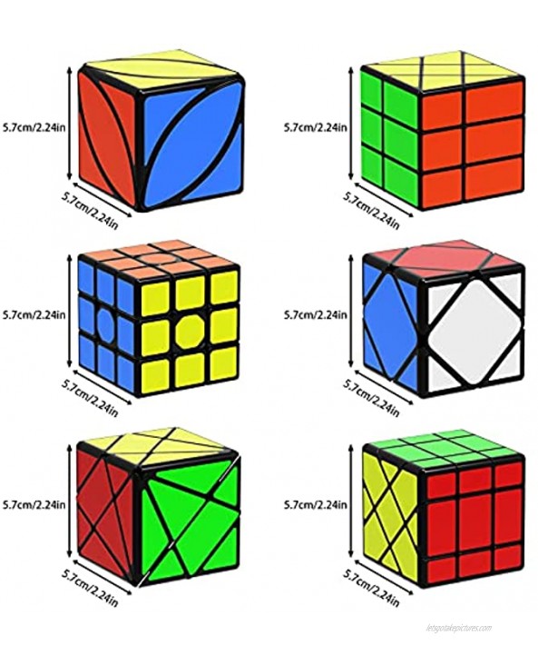 Roxenda Speed Cubes [6 Pack] Speed Cube Set Skew Axis Windmill Fisher Ivy 3x3x3 Speed Cube Smooth Magic Cubes Puzzles Collection