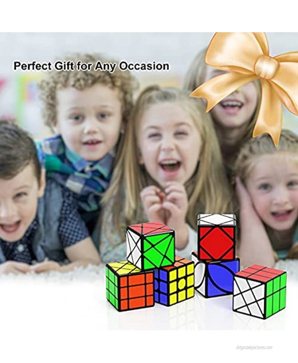 Roxenda Speed Cubes [6 Pack] Speed Cube Set Skew Axis Windmill Fisher Ivy 3x3x3 Speed Cube Smooth Magic Cubes Puzzles Collection