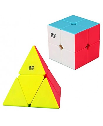 Speed Cube Set Ahyuan 2 Pack Magic Speed Cube Bundle 2x2x2 Pyramid Cube Puzzle Toys Stickerless Sturdy and Smooth Vivid Color Speed Cubes Collection Puzzles Toy for Child and Adults