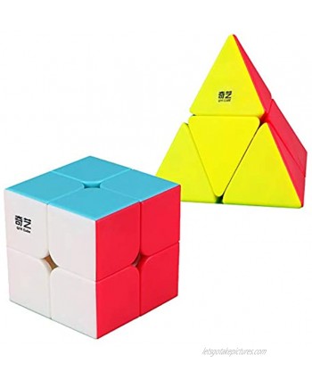 Speed Cube Set Ahyuan 2 Pack Magic Speed Cube Bundle 2x2x2 Pyramid Cube Puzzle Toys Stickerless Sturdy and Smooth Vivid Color Speed Cubes Collection Puzzles Toy for Child and Adults