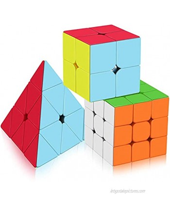 Vdealen Speed Cube Set Cube Bundle 2x2x2 3x3x3 Pyramid Stickerless Bright Magic Cube Professional Smooth Puzzle Cube Toys Gift for Kids & Adults- 3 Pack
