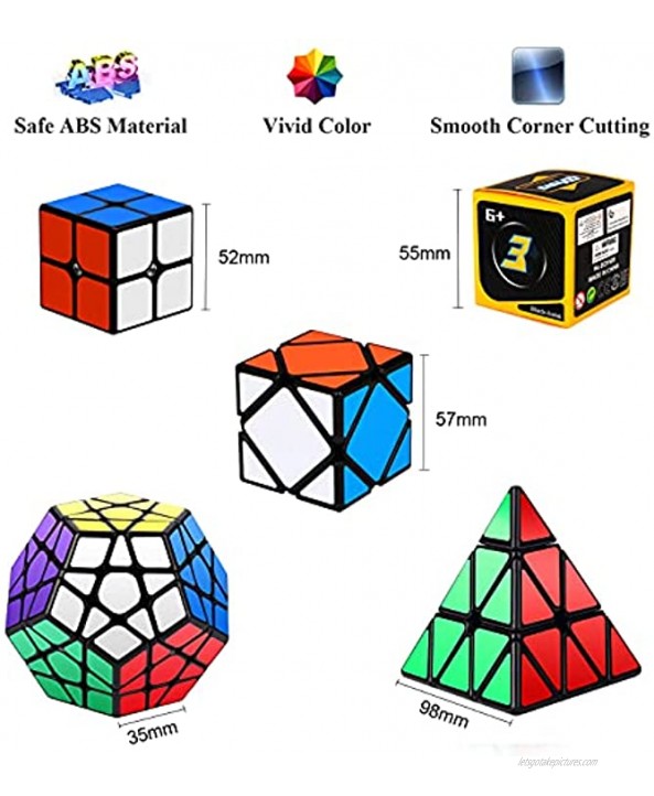 Vdealen Speed Cube Set Puzzle Cube Bundle 2x2 3x3 Pyramid Megaminx Skewb Magic Cube Set Smooth Sticker Cubes Games Toy Gifts for All Age Kids- 5 Pack