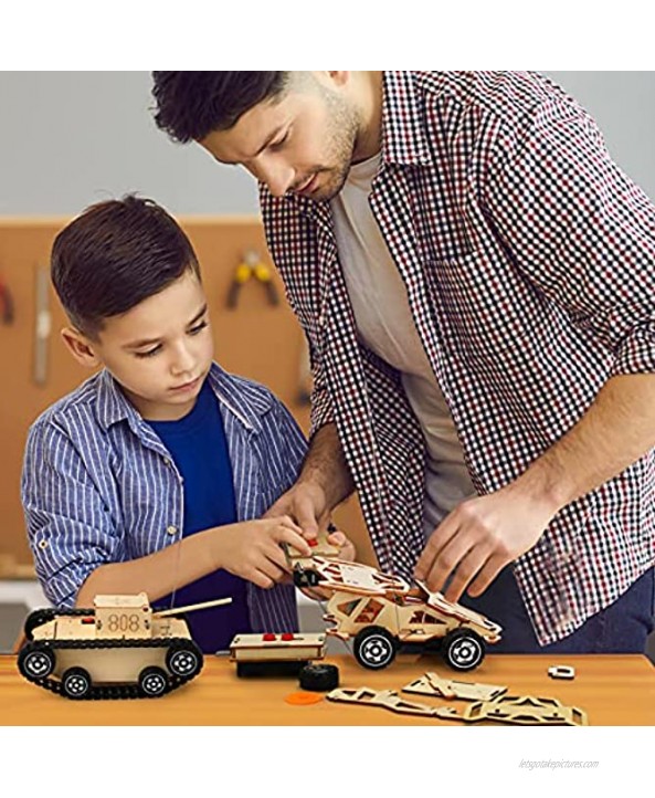 2 in 1 STEM Kit Remote Control Cars Wooden 3D Building Blocks Assembly Motorized Construction Model Kits Education Science Experiment Projects DIY STEM Toys for Boys and Girls