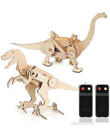 2 in 1 STEM Kit Wooden Dinosaur Toys Assembly 3D Puzzle Motorized Construction Engineering Set Educational Building Blocks DIY STEM Toys for Boys and Girls