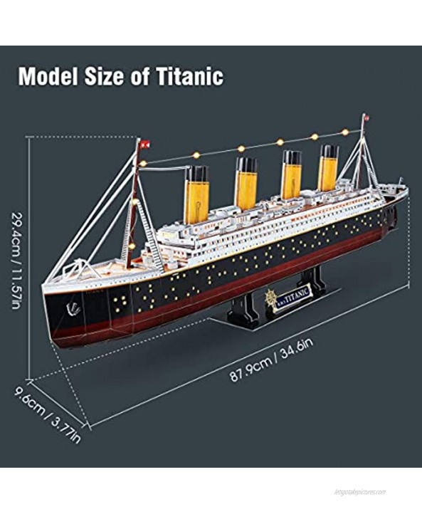 3D Puzzle LED Titanic 35'' Large Ship Model Kits Watercraft 266 Pieces 3D Puzzles for Adults Titanic Model Anniversary Wedding Gifts for Couple Long Distance Relationships Gifts Valentines Gift