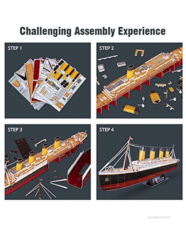3D Puzzle LED Titanic 35'' Large Ship Model Kits Watercraft 266 Pieces 3D Puzzles for Adults Titanic Model Anniversary Wedding Gifts for Couple Long Distance Relationships Gifts Valentines Gift