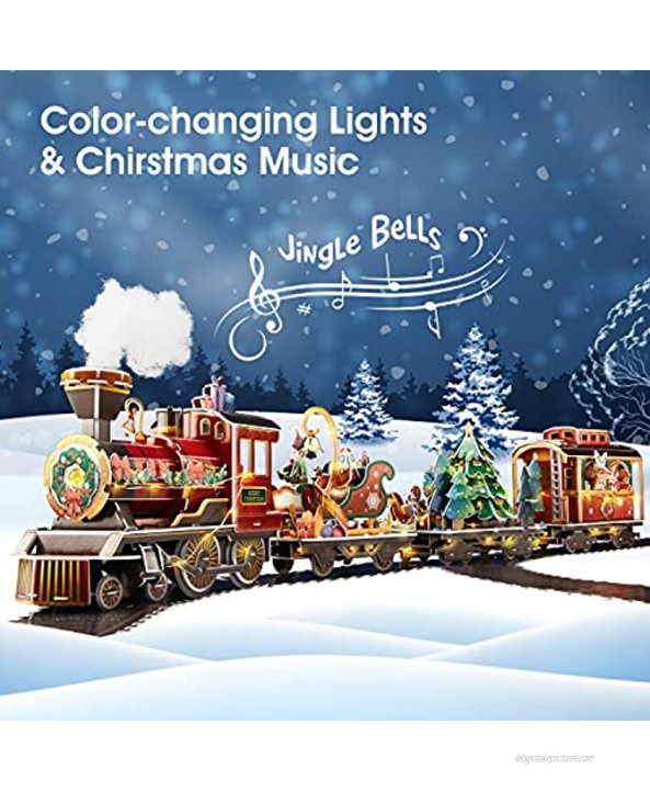 3D Puzzles for Adults Puzzles for Kids Ages 8-10 LED Santa Express Train Colorful LED Lights with Christmas Melody Christmas Steam Train Set with Greeting Card Christmas Decor