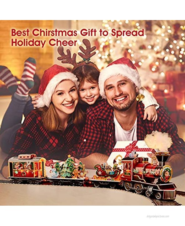 3D Puzzles for Adults Puzzles for Kids Ages 8-10 LED Santa Express Train Colorful LED Lights with Christmas Melody Christmas Steam Train Set with Greeting Card Christmas Decor