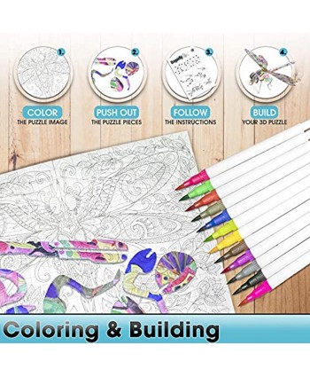3D Puzzles for Kids with 12 Markers. Color 8 Images & Build 4 3D Models. Kids Craft & Puzzle Building Kids Toy. A Creative Gift for Girls & Boys. Arts & Crafts for Kids Ages 8-12. Fun Craft for Teens.