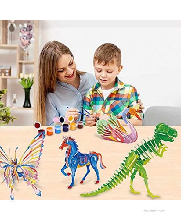 3D Wooden Puzzle Painting Craft Kit – Pack of 4 Brain Teaser Puzzles Educational STEM Toys for Boys and Girls Age 6+ Fun Arts and Crafts Activities for Kids