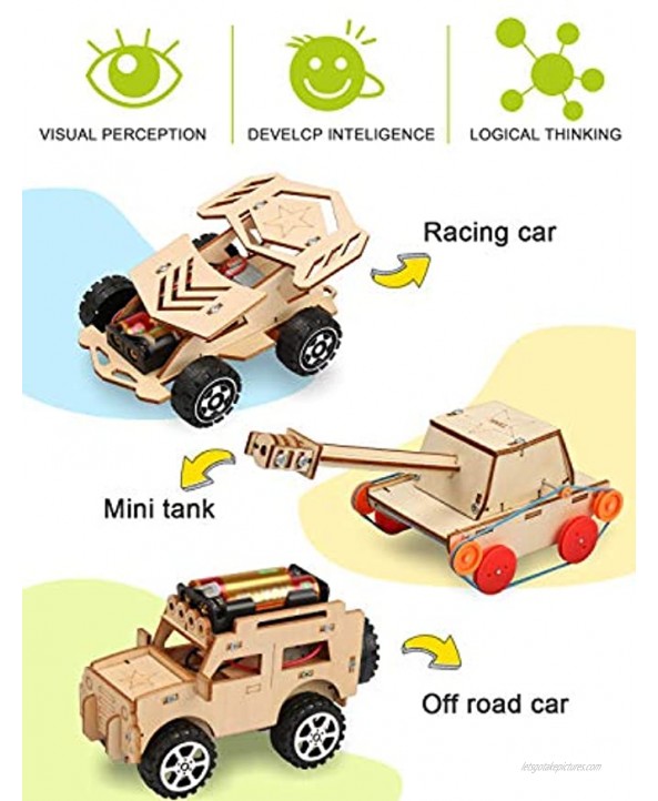 5 in 1 STEM Kit Wooden Mechanical Model Cars Kits Motorized Construction Engineering Set Assembly Constructor 3D Building Blocks Educational DIY STEM Toys for Boys and Girls
