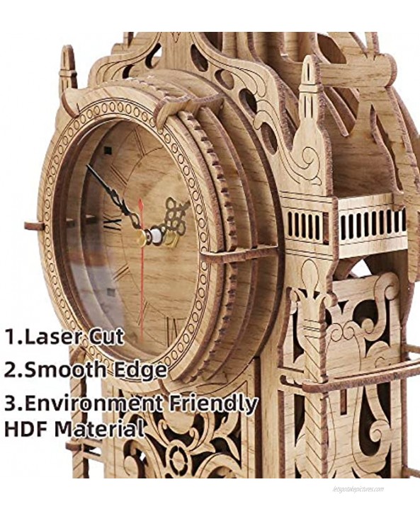 Amy&Benton 3D Wooden Puzzle Clock Model Kits for Adults- Tower Desk Clock