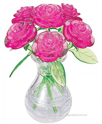 BePuzzled Original 3D Crystal Jigsaw Puzzle Pink Roses in Vase DIY Assembly Brain Teaser Fun Model Toy Gift Flower Decoration for Adults & Kids Age 12 and Up 47 Pieces Level 1