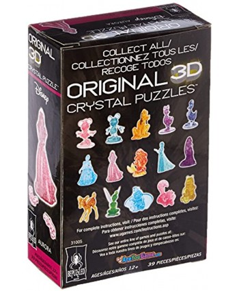 BePuzzled Original 3D Crystal Jigsaw Puzzle Princess Aurora Disney Sleeping Beauty Brain Teaser Fun Decoration for Kids Age 12 and Up Pink 39 Pieces Level 1