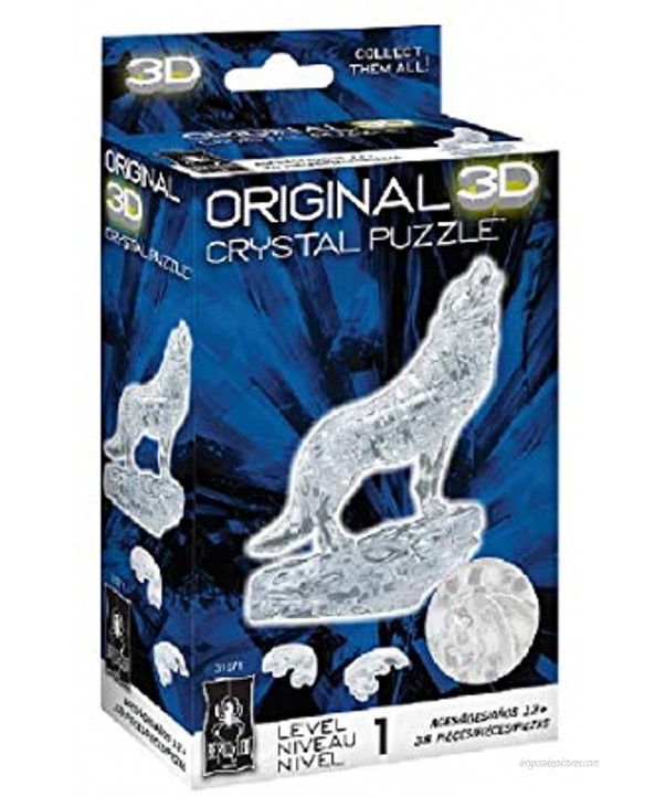 BePuzzled Original 3D Crystal Jigsaw Puzzle Wolf Animal Assembly Brain Teaser Fun Model Toy Gift Decoration for Adults & Kids Age 12 and Up Clear 37 Pieces Level 1