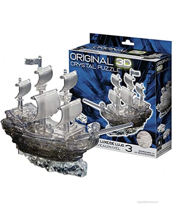 Bepuzzled Original 3D Crystal Puzzle Deluxe Pirate Ship Black Fun yet challenging brain teaser that will test your skills and imagination For Ages 12+