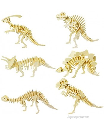 calary 3D Wooden Puzzle Simulation Animal Dinosaur Assembly DIY Model Toy for Kids and Adults,Set of 6