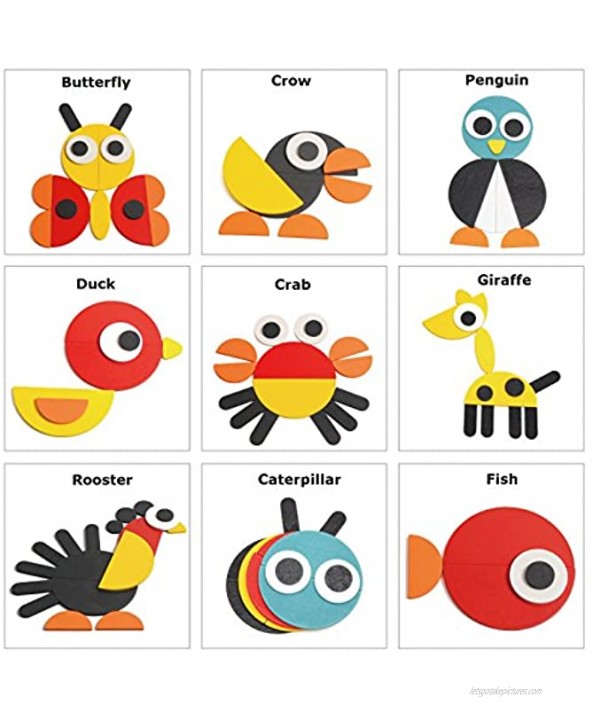 Creative Animal Geometric Block Toys | Wooden Pattern Block Puzzles with 20 Designs for Preschool or Kindergarten Children Over 3+ Years Old