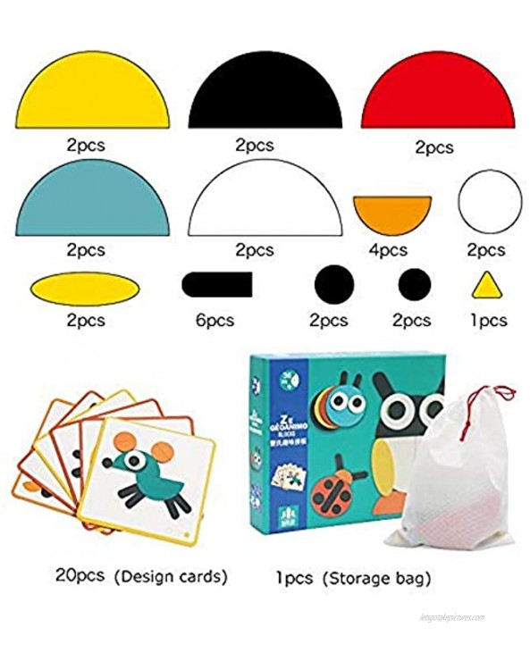Creative Animal Geometric Block Toys | Wooden Pattern Block Puzzles with 20 Designs for Preschool or Kindergarten Children Over 3+ Years Old