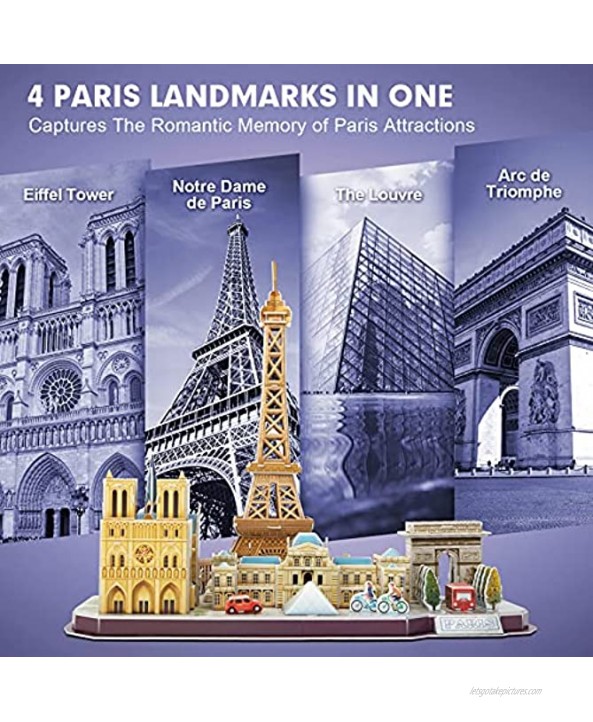 CubicFun 3D Puzzle for Adults and Kids Paris Cityline Architecture Building Model Kits Collection Gift for Women and Men Eiffel Tower Notre Dame de Paris The Louvre 114 Pieces