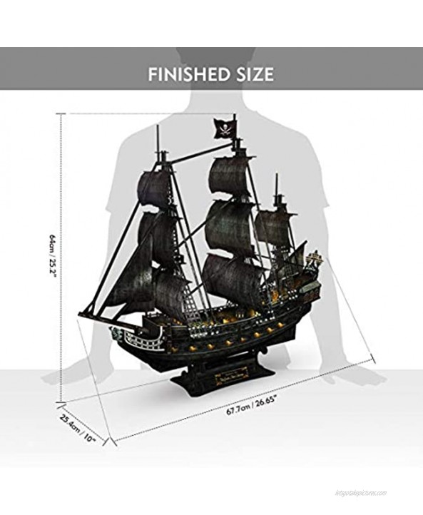 CubicFun 3D Puzzle Led Pirate Ship Queen Anne's Revenge Large 27'' Model Kit Desk Decor Sailboat Vessel Hard Puzzles for Adults 340 Pieces Gifts for Men Women Kids Birthday Gifts for Him Her