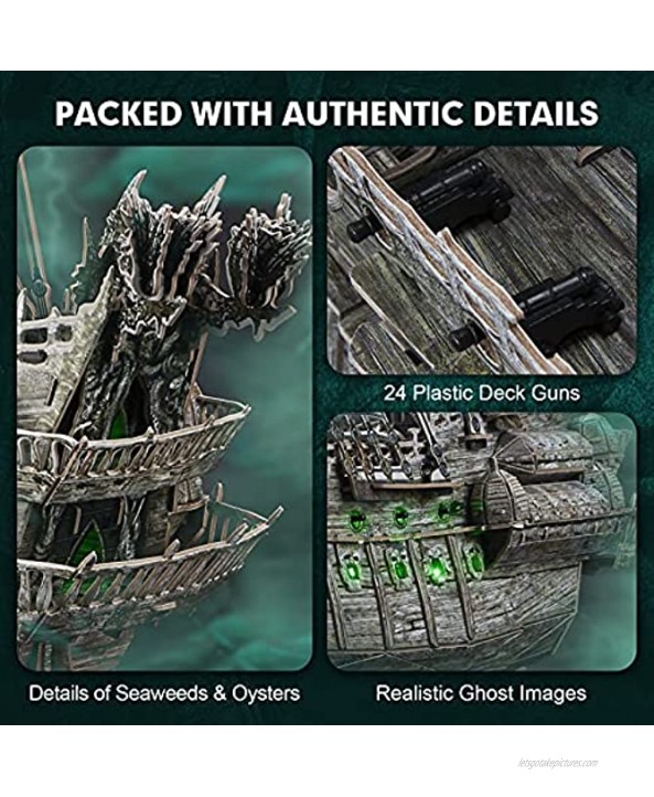 CubicFun 3D Puzzles for Adults Halloween Decorations Green LED Flying Dutchman Pirate Ship Model Kit Halloween Lights Ghost Ship 3D Puzzle Halloween Decor Birthday Gifts for Women Men 360 Pieces