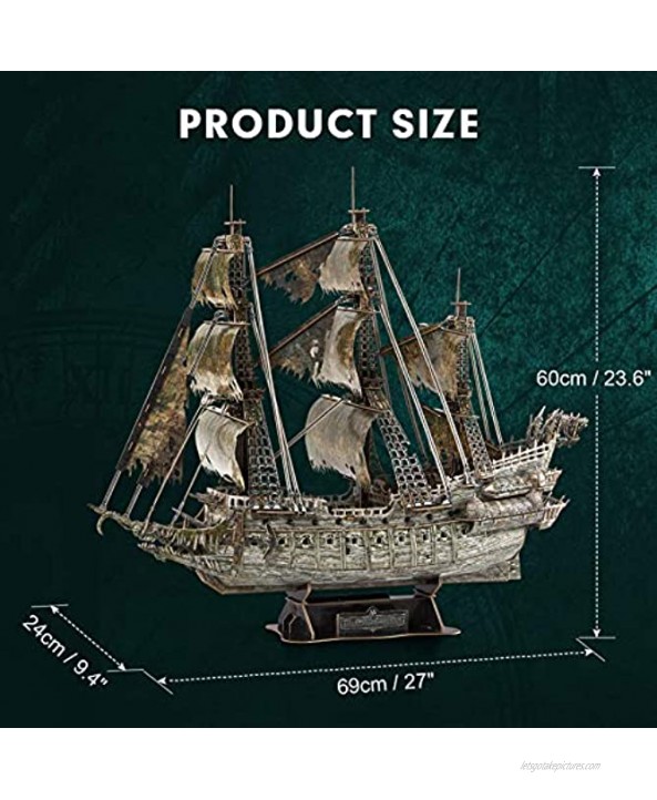 CubicFun 3D Puzzles for Adults Halloween Decorations Green LED Flying Dutchman Pirate Ship Model Kit Halloween Lights Ghost Ship 3D Puzzle Halloween Decor Birthday Gifts for Women Men 360 Pieces