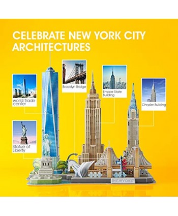 CubicFun 3D Puzzles for Adults Newyork Cityline Architecture Building Model Kits Collection Toys Gift Keepsake for Men and Women statue of liberty Empire State Building Chrysler Building 123 Pieces