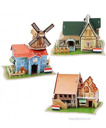 FYY 3D Puzzle for Kids,Puzzle for Adults,[3 Pack] Dutch Villa Ranch Cafe Model Kits Puzzles Toys DIY Arts and Crafts for Boys and Girls 7+ Years Old-House