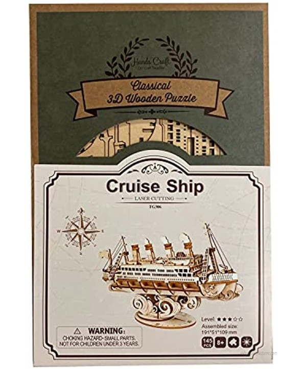 Hands Craft Cruise Ship DIY 3D Wooden Puzzle Model Kit Laser Cut Wood Pieces Brain Teaser and Educational STEM Building Model Toy TG306