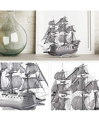 Piececool 3D Metal Puzzles for Adults Flying Dutchman Model Ship DIY Steel Warcraft 3D Metal Model Kits Puzzle for Anxiety Relief Toys Great Birthday Gift Idea-59 Pcs