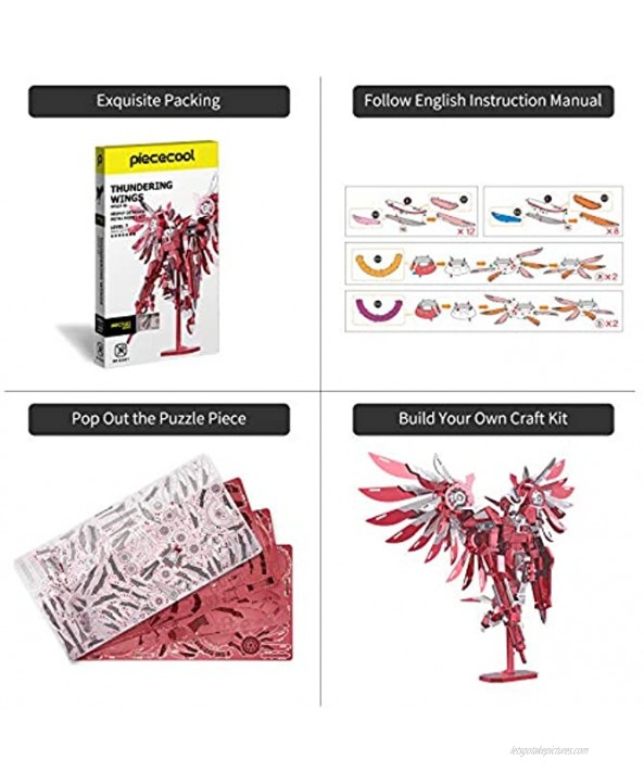 Piececool 3D Metal Puzzles for Adults Thundering Wings Gundam Model Kits Steel Metal 3D Model Building Blocks Brain Teaser DIY Learning Toys for Teens Man Woman 215 Pcs