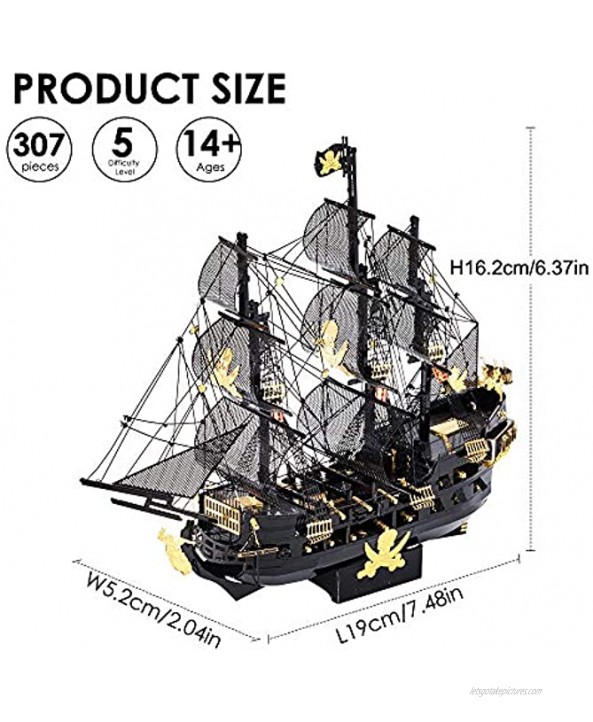 Piececool 3D Puzzles for Adults Metal Pirate Ship Model Kits 307 Pcs DIY 3D Watercraft Metal Model Kit Christmas Birthday Gifts Toys for Adults and Teens Brain Teasers Hand Craft Kits
