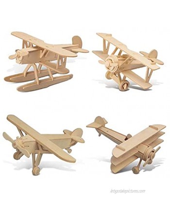 Puzzled Bundle of Airplanes: Water Plane Spirit of St. Louis Nieuport 17 & Tri-Plane Wooden 3D Puzzles Construction Kits Educational DIY Aircraft Toys Assemble Models Wood Craft Hobby 4 Pack