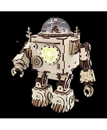 ROBOTIME 3D Puzzle Music Box Wooden Craft Kit Robot Machinarium Toy with Light