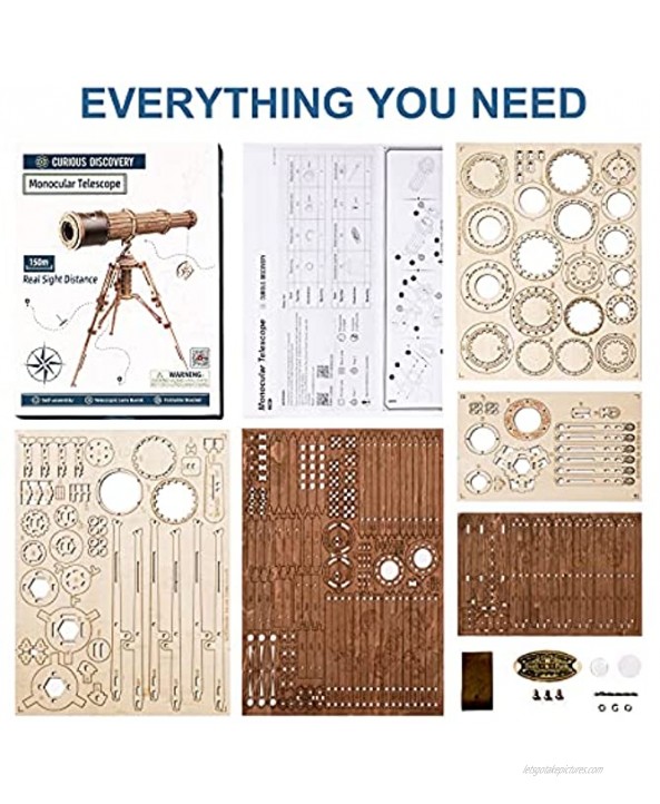 ROBOTIME 3D Puzzles Wooden Craft Kits for Adults DIY Model Monocular Telescope Kit to Build Decent Gift for Adults and Teens
