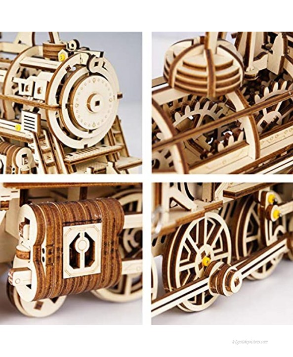 ROKR 3D DIY Wooden Puzzle Train Model Self-Assembly Mechanical Model-Brain Teaser Game for Teens and Adults-Hand Craft Set-Unique Christmas Birthday Gift Locomotive